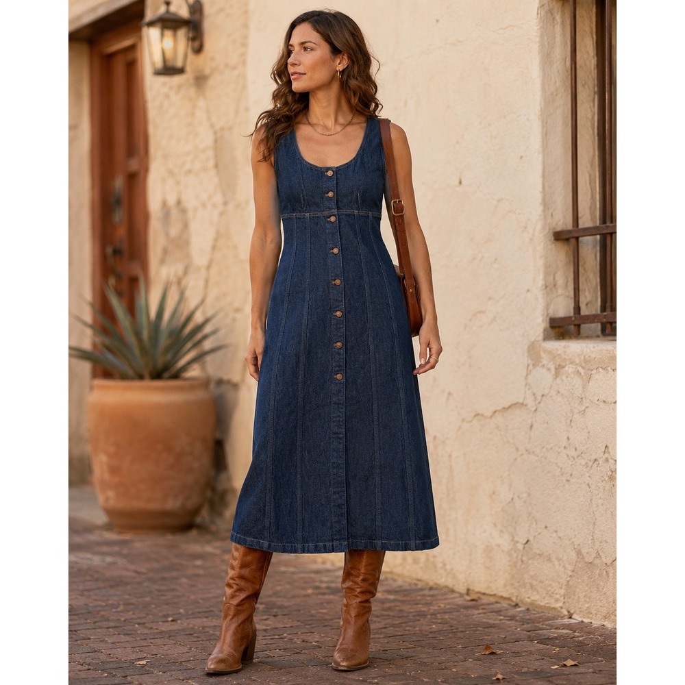 Madewell Denim Maxi Dress Size 6 Button Front Corset Seamed Western 90s